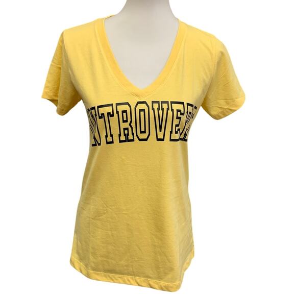 New Hand Printed Womens Medium Introvert V-Neck Short Sleeve Tee Shirt - Picture 1 of 5